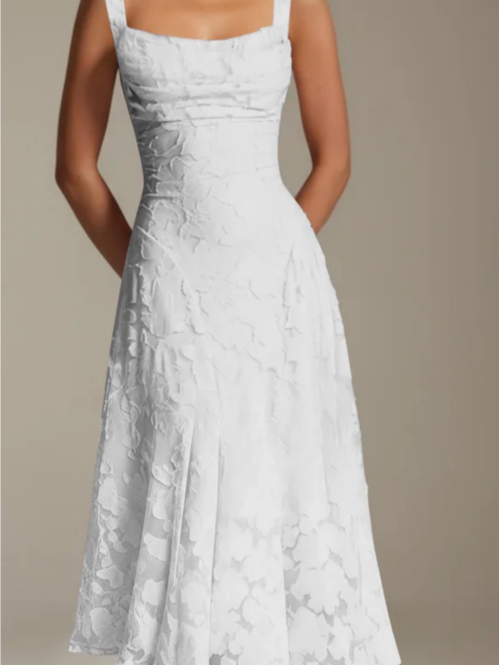 Elegant White Square-Neck Lace A-Line Dress